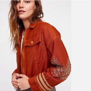 Free People military extreme cropped jacket in burnt orange